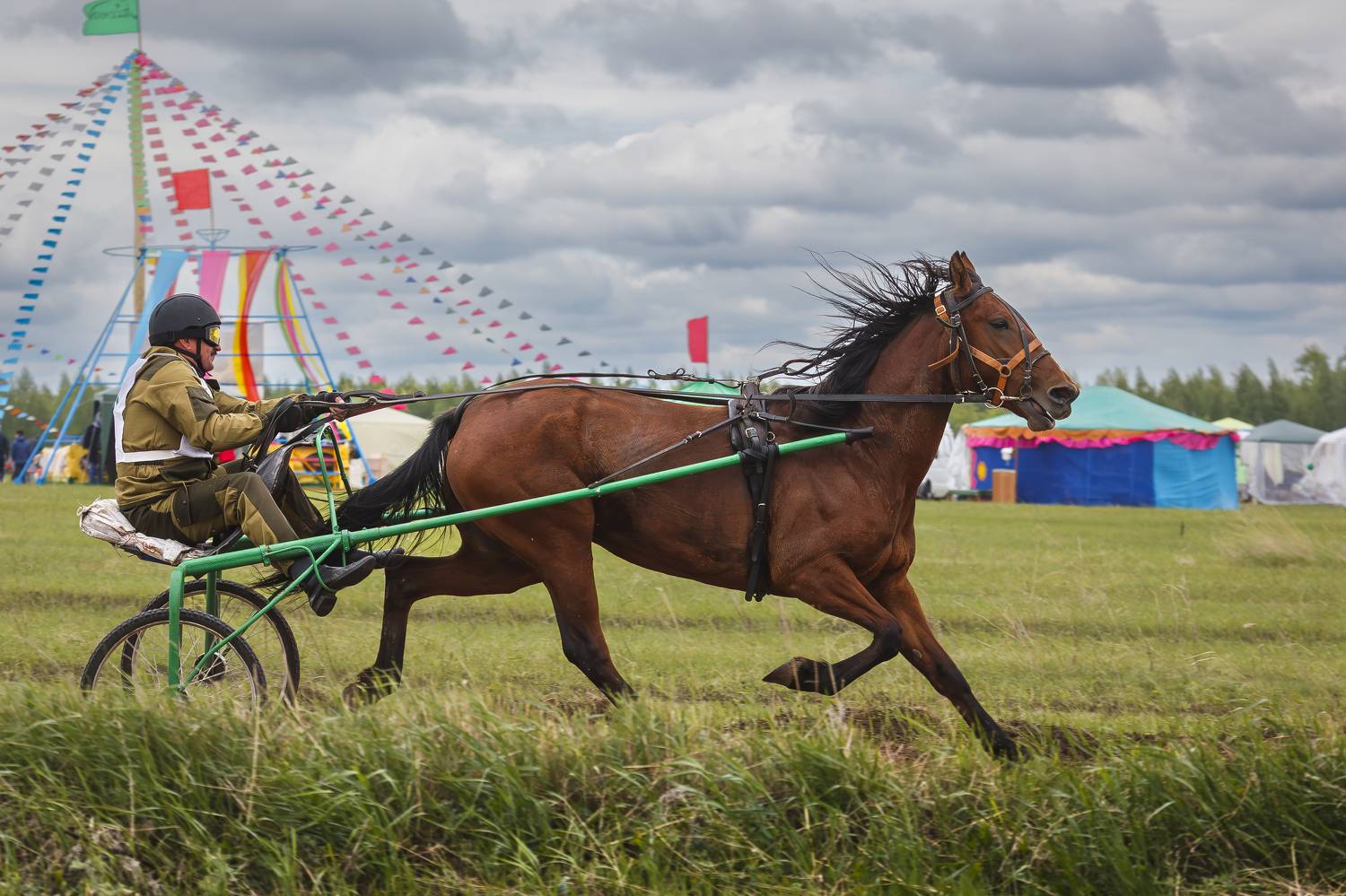 сабантуй; башкирия; село; наездник; конь; лошадь; палатки; праздник; тележка; гонка; забег; спорт; езда; ипподром; флаги; скорость, Дмитрий Уткин