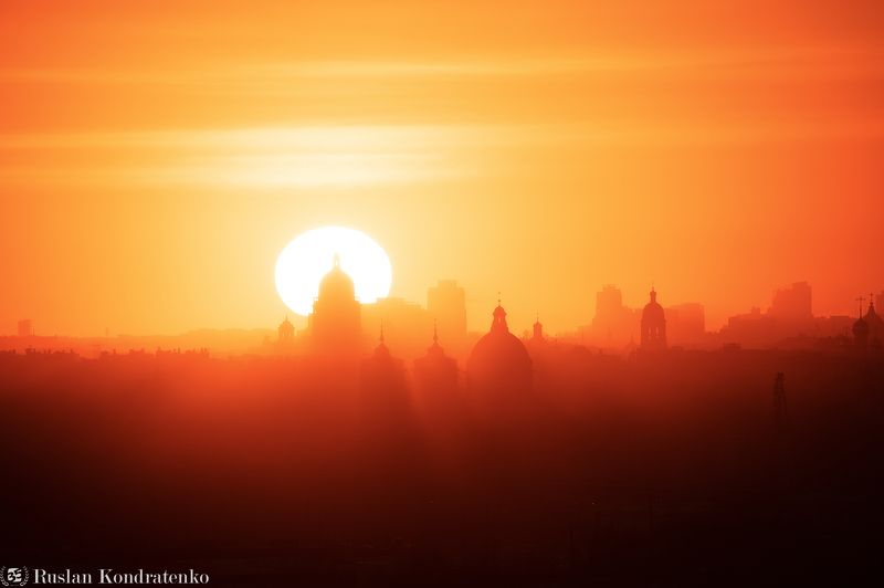 санкт-петербург, исаакиевский собор, александро-невская лавра, закат, рассвет, прострел Исаакиевский собор и Александро-Невская лавра фото превью