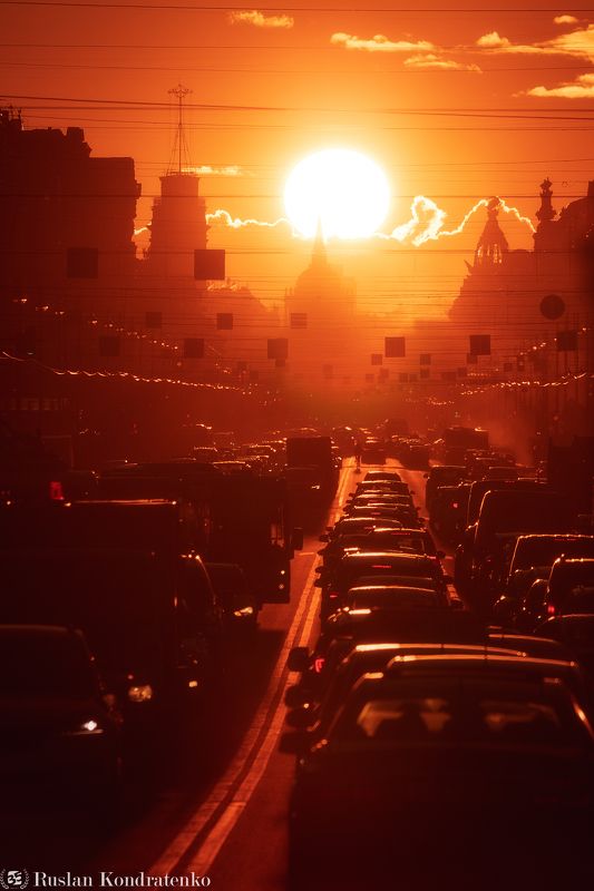 санкт-петербург, закат, прострел, невский, невский проспект Невский проспект на закате дня фото превью