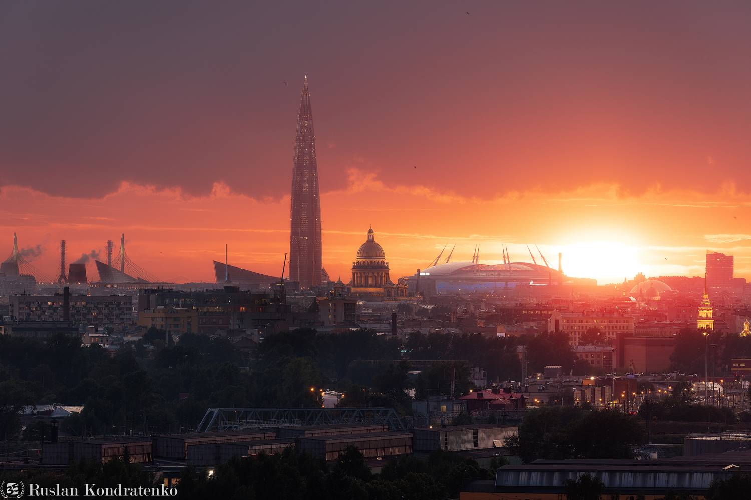 санкт-петербург, закат, лахта-центр, лахта, небоскреб, прострел, мост, исаакиевский собор, собор, зенит арена, газпром арена, композитная фотография, time blending, Кондратенко Руслан