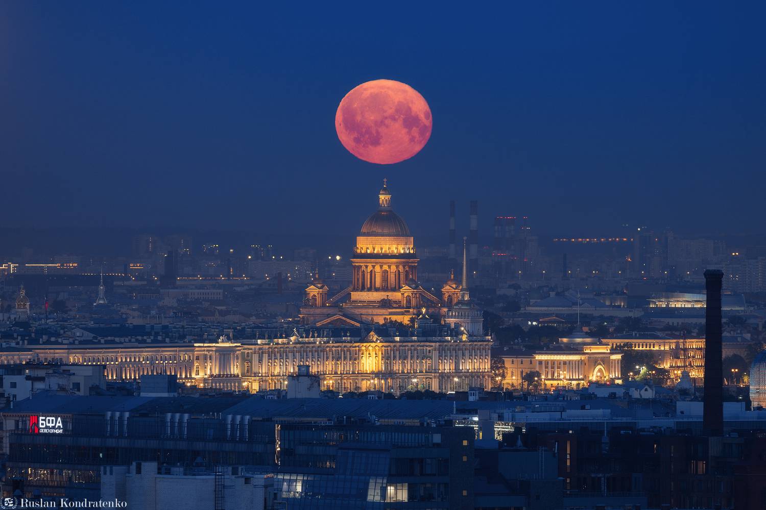 санкт-петербург, луна, полнолуние, восход луны, прострел, исаакиевский собор, исаакиевский, церковь, екатерининская церковь, мост бетанкура, Кондратенко Руслан