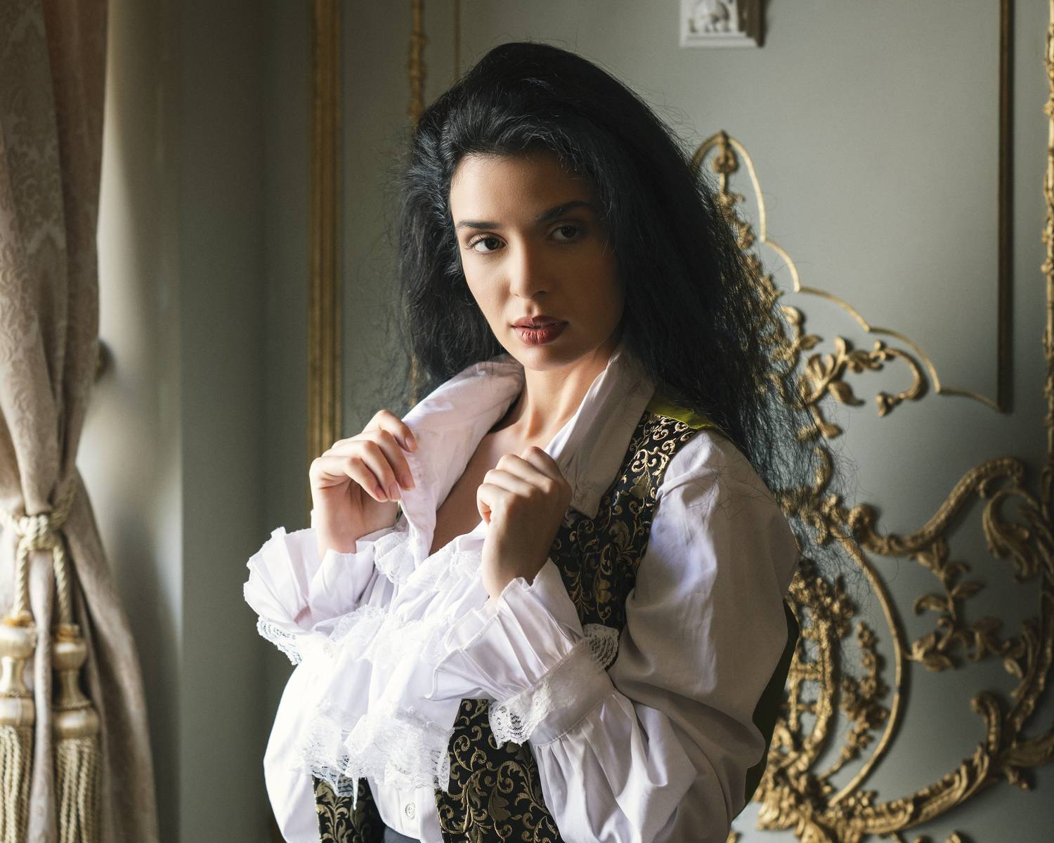 beautiful woman, beauty, dreaminess, elegance, fashion, femininity, grace, headshot, individuality, indoors, lifestyles, looking, louis xv, one person, portrait, pose, renaissance, roccoco, rococo, sensuality, side view, traditional clothing, woman, Alex Tsarfin