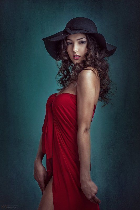 Beautiful, Cute, Girl, Hat, In red, Model, Red, Шляпа Кира фото превью
