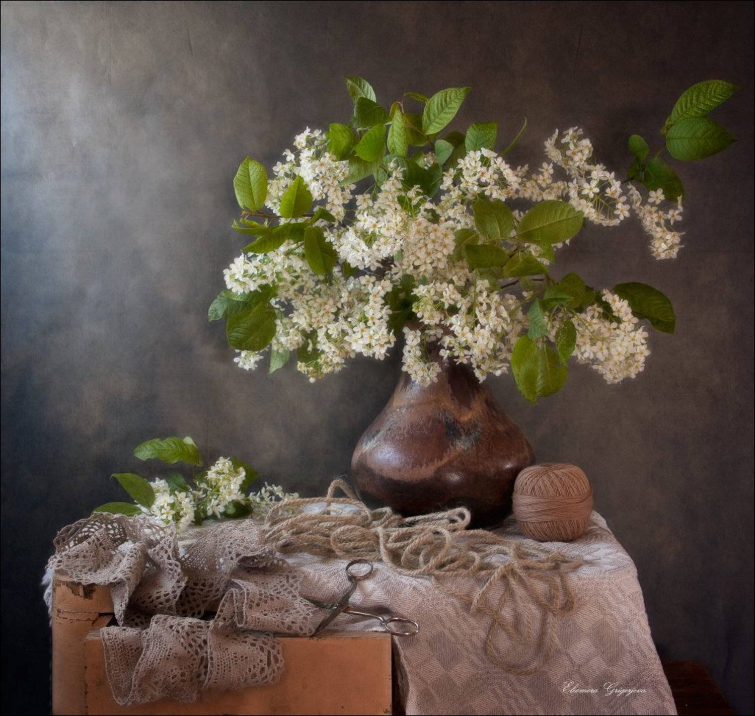 белая, натюрморт, черёмуха, Eleonora Grigorjeva