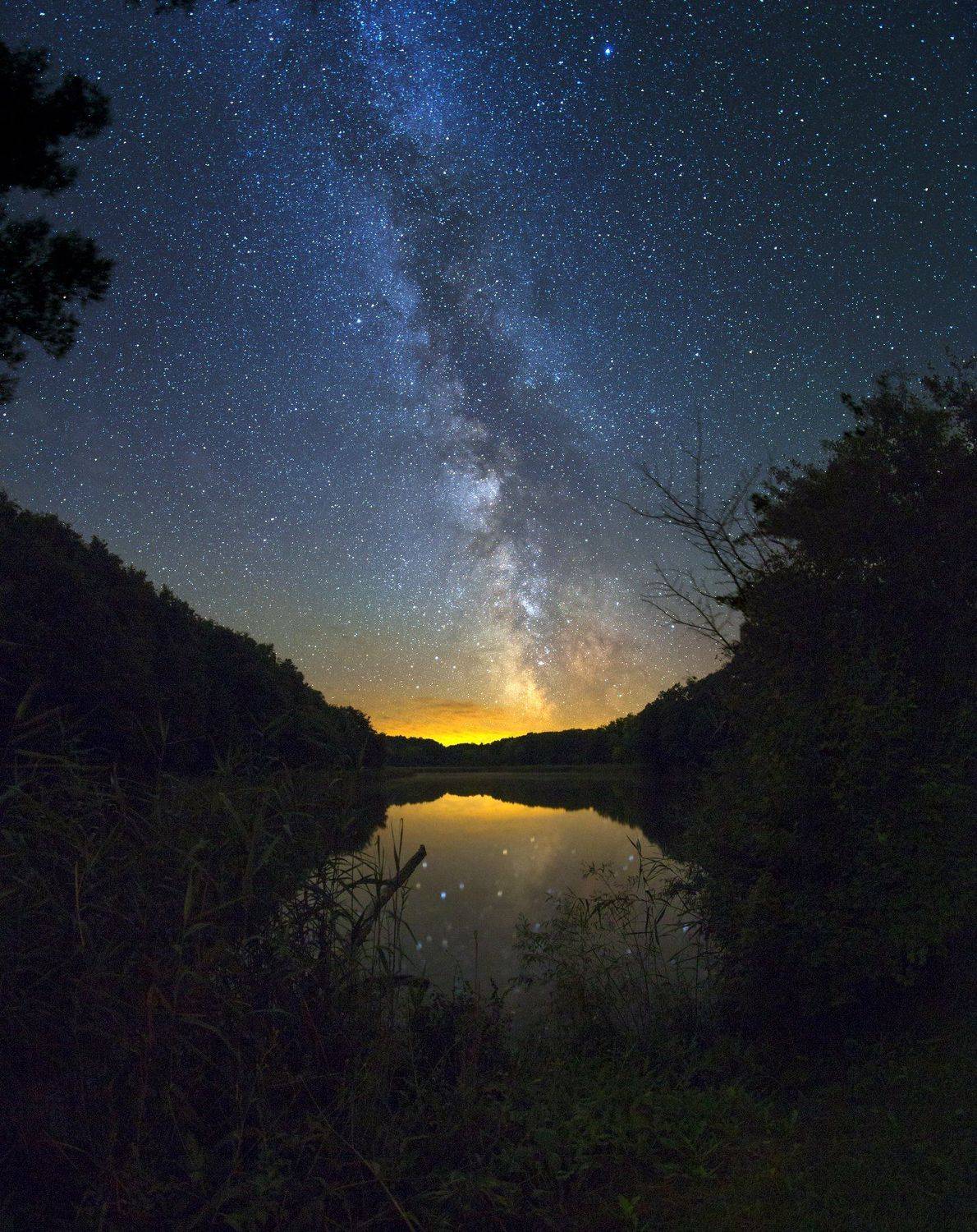 Ночь, небо, Млечный путь, звезды, отражение, озеро, берег, Валентин Гайдай