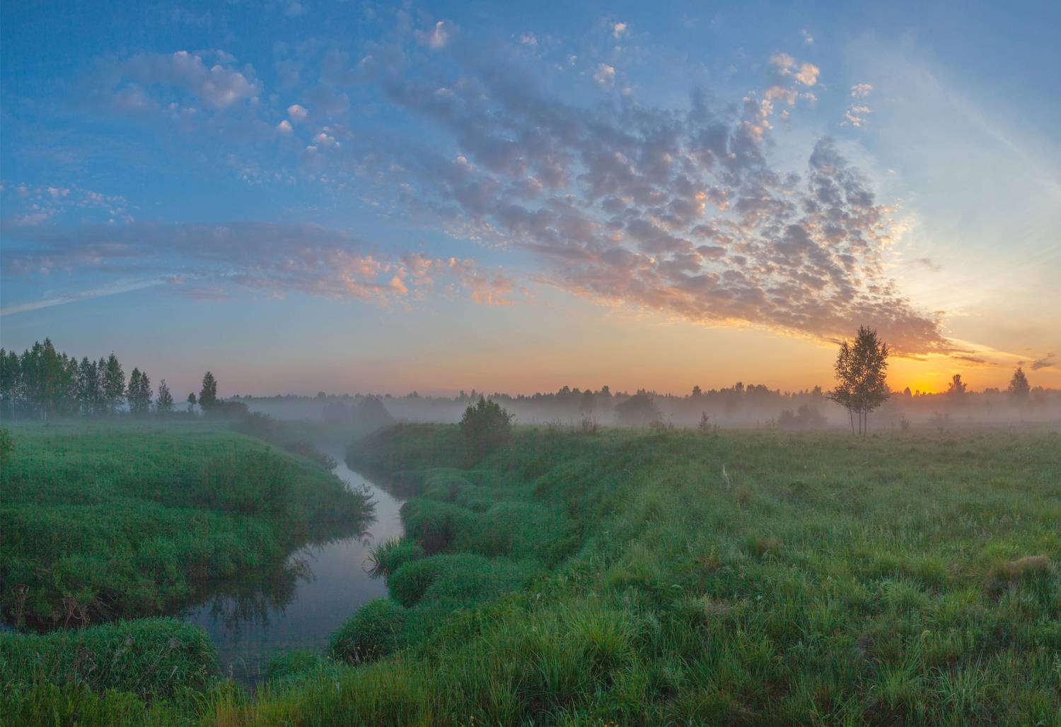 утро, рассвет, поле, река, Свистков Александр