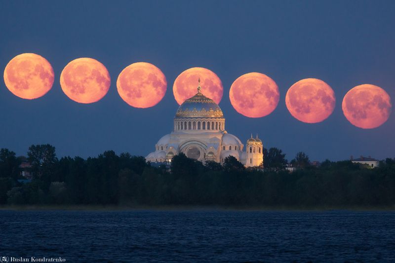 санкт-петербург, луна, полнолуние, восход луны, прострел, заход луны, морской собор, секвенция Секвенция Захода Луны за Морским Никольским собором фото превью
