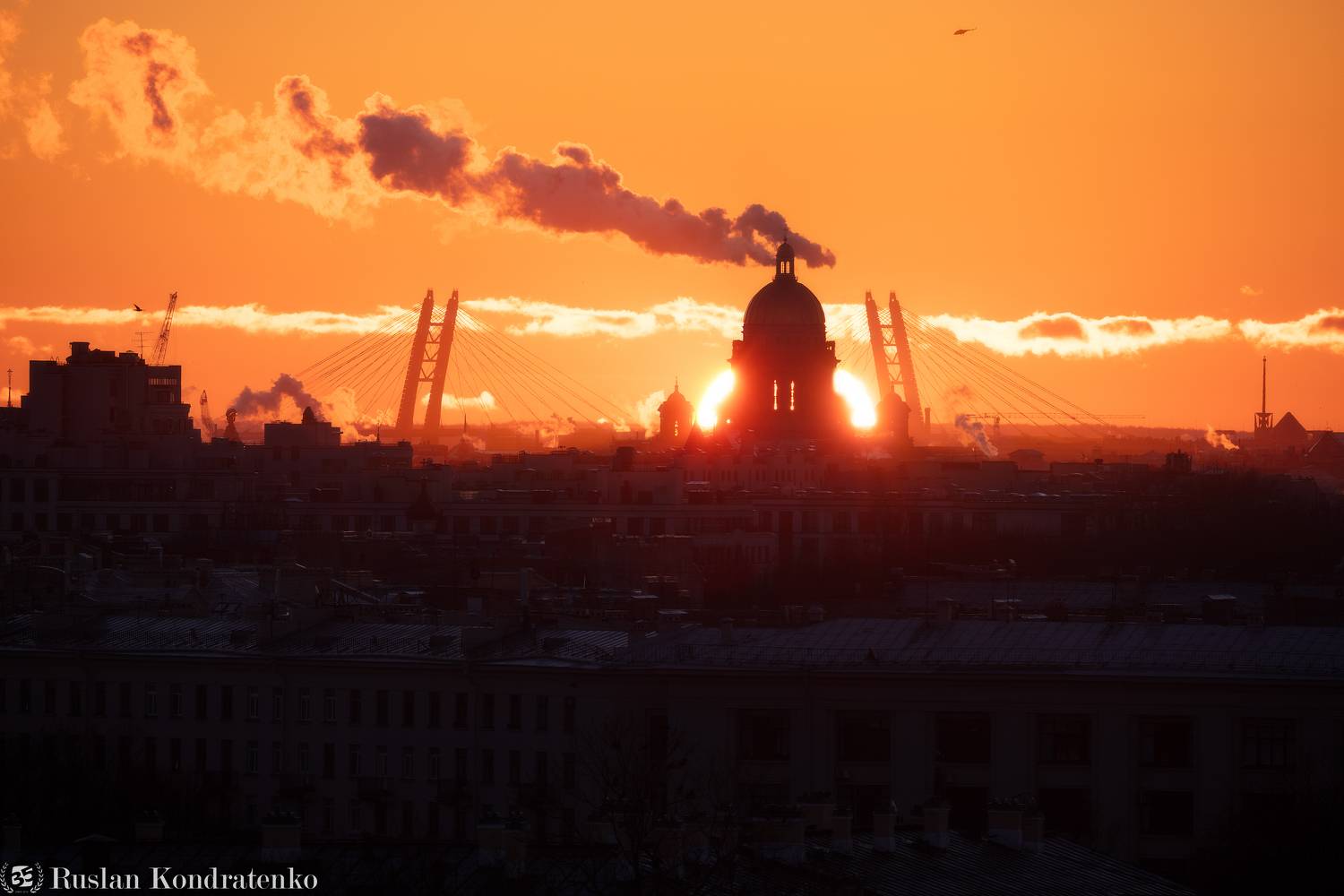 санкт-петербург, закат, исаакиевский собор, прострел, вантовый мост, зсд, Кондратенко Руслан