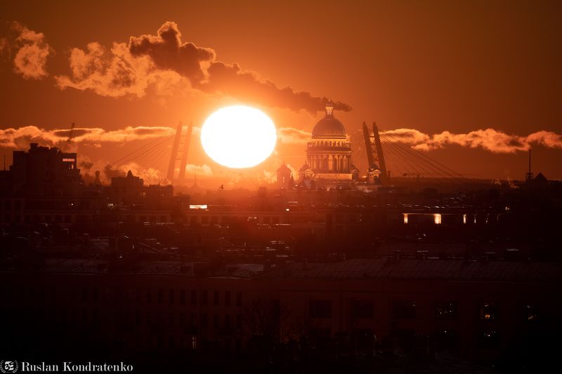 санкт-петербург, закат, исаакиевский собор, прострел, вантовый мост, зсд, time blending, композитная фотография Вид с гостиницы фото превью