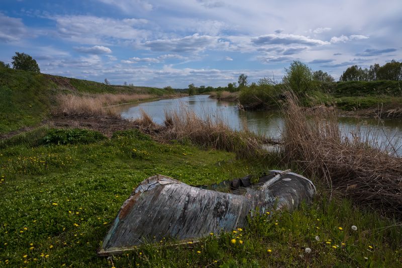 весна, речка, лодка, пейзаж На берегу Сельди фото превью