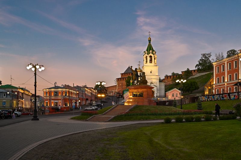 вечер, закат, город, огни, небо, свет вечерний город фото превью