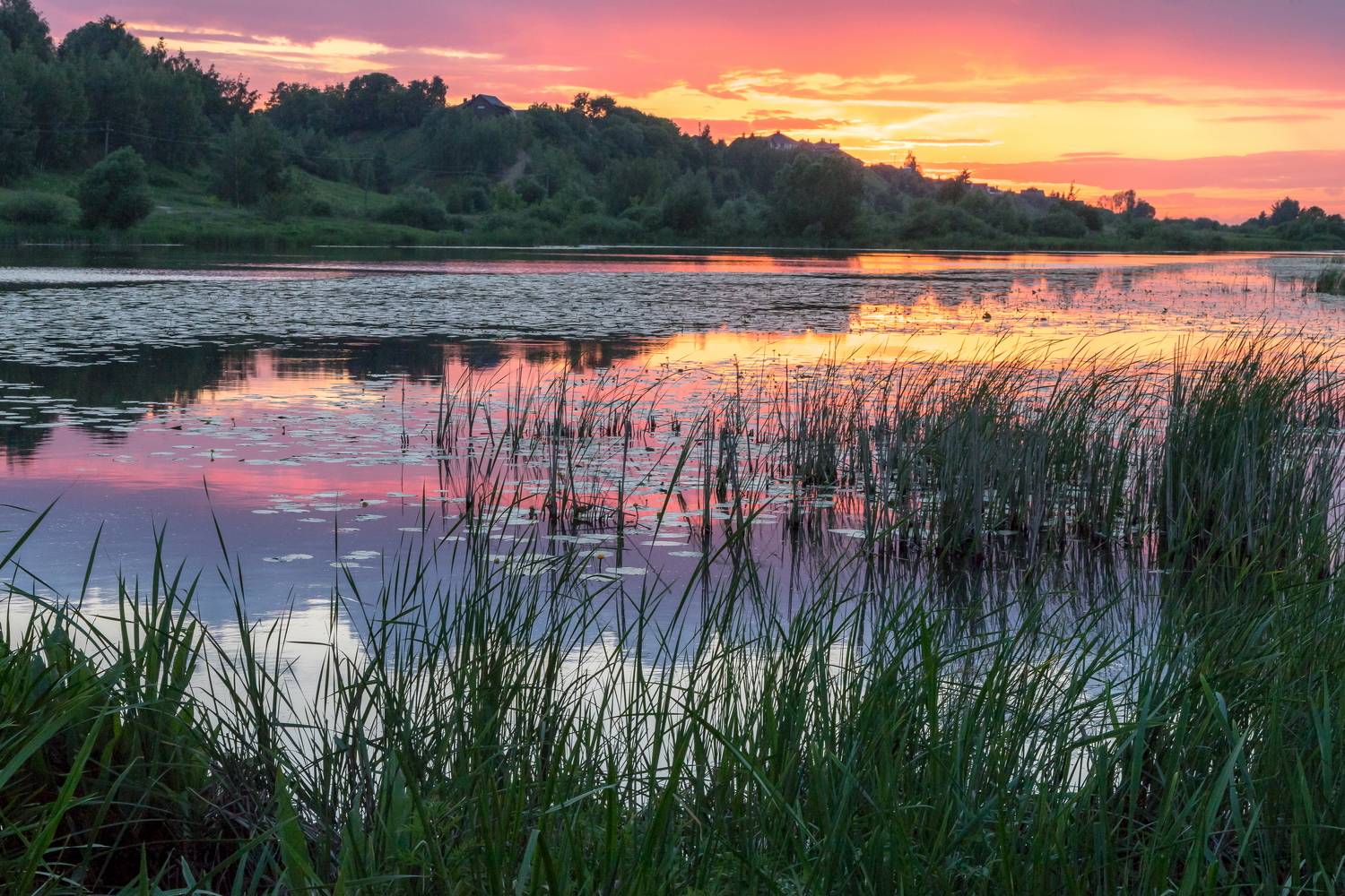 вечер, закат, озеро, пейзаж, Юрий Морозов