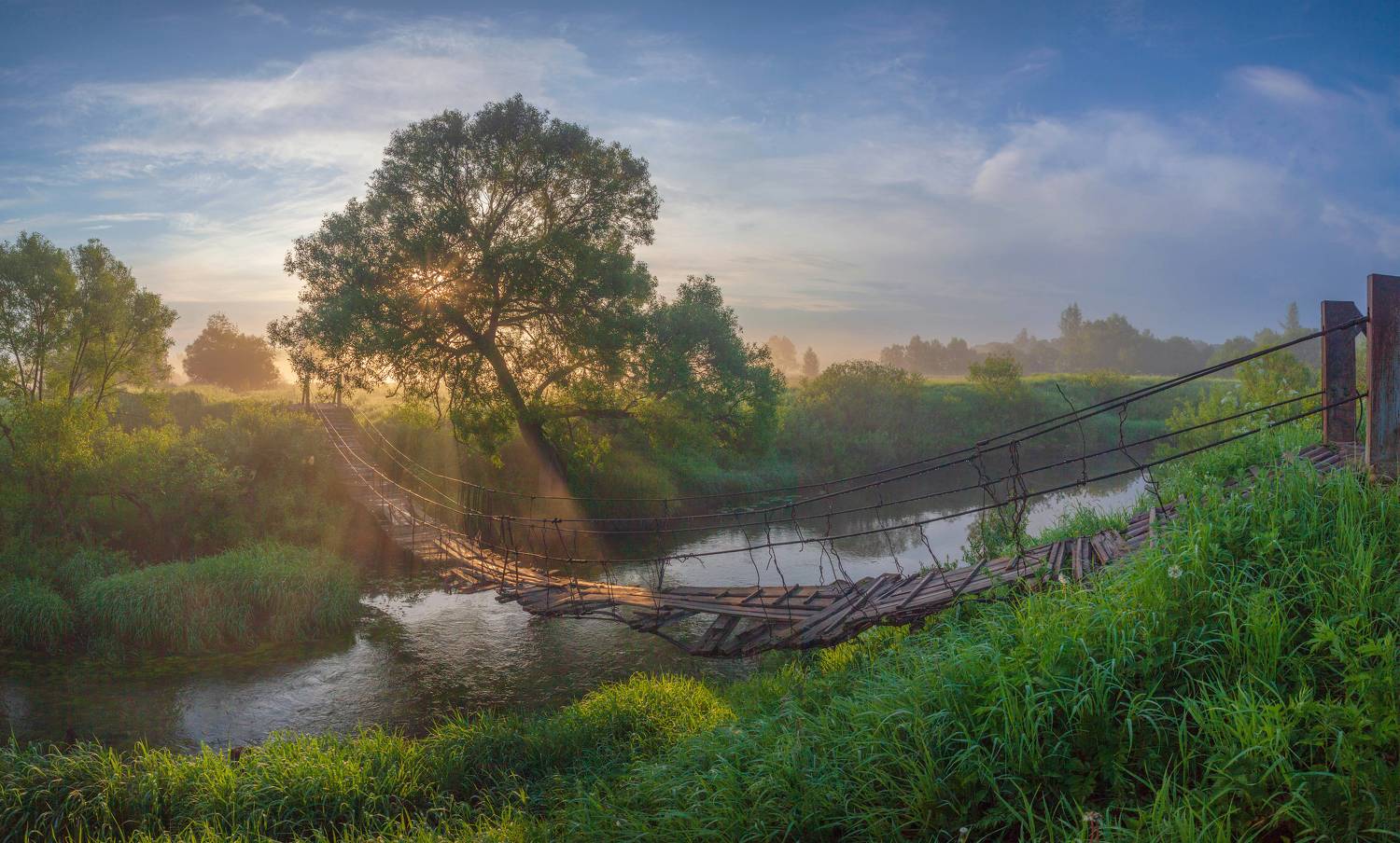 река, мостик рассвет, лето, Свистков Александр