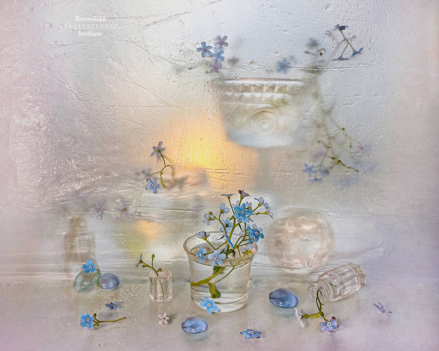 натюрморт, art_photo, полиэтилен, стекло, цветы, незабудки, фото на окне, фото через полиэтилен, фото на телефон, Боровских Светлана
