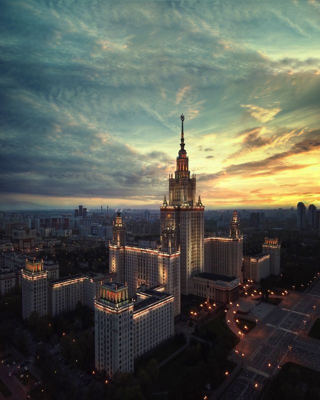 мгу, университет, сталинские высотки, сталинская высотка, москва, закат, ашот, григорян фотограф МГУ на закате фото превью