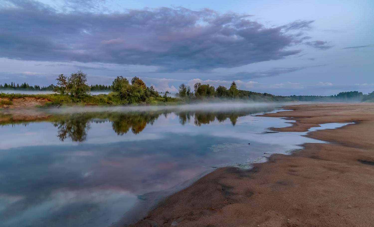 река, туман, вечер, отражение,, Анкудинов Леонид