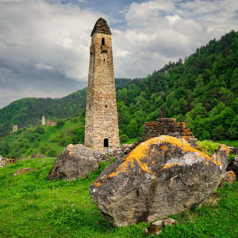 кавказ, эрзи, горы, облака, towers, mountains, clouds. История в камне. / History in stone. фото превью