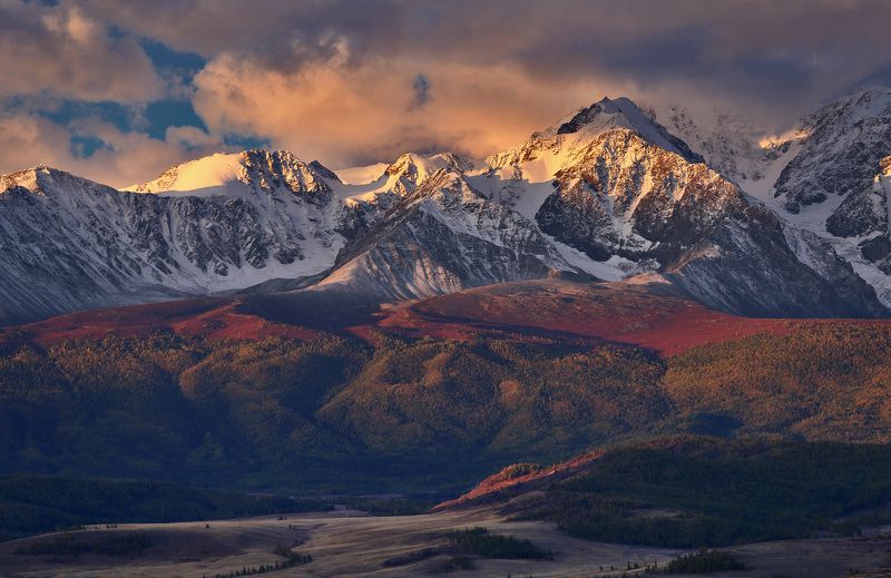 алтай, горный алтай, северо-чуйский хребет, утро, рассвет, горы, пейзаж, природа Северо-Чуйский хребет на рассвете. фото превью