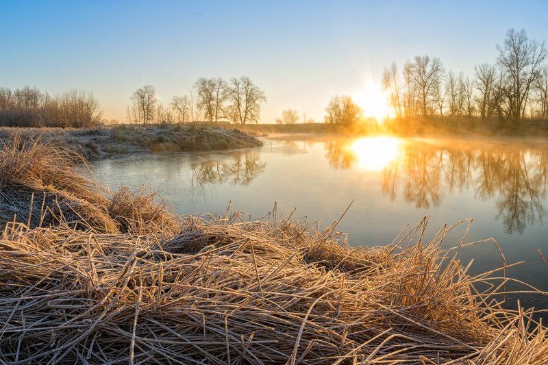 Ахтуба, рассвет, река, туман, первый лёд В преддверии зимы фото превью