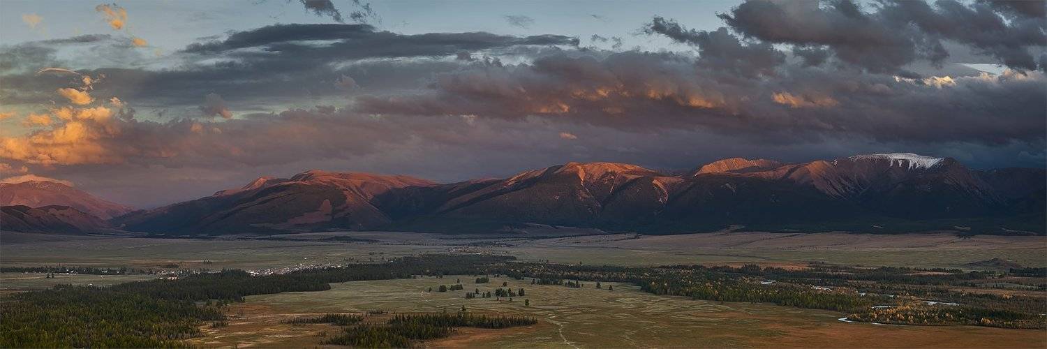 алтай, курай, межгорная котловина, вечер, облака, закат, alos