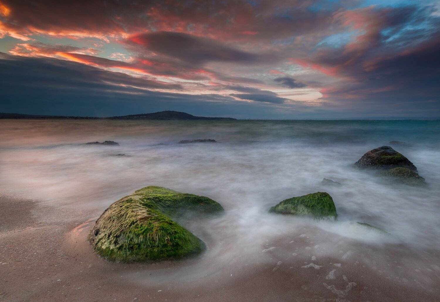 sunset, rocks, clouds, seascape, sea, beach, Jeni Madjarova