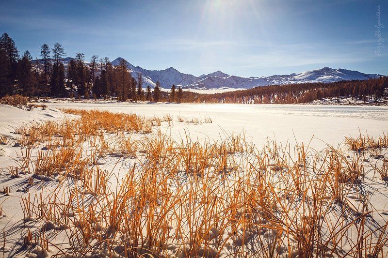 горный, алтай, улаганские, перевал, озеро, киделю, зима, снег, горы, вершины, лёд Киделю фото превью