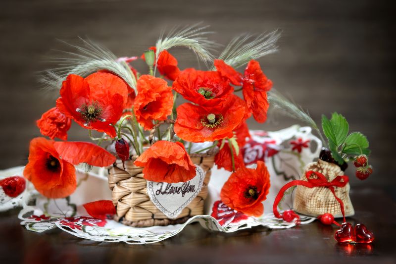 натюрморт, цветы, маки, полевые, корзинка Vfrb фото превью