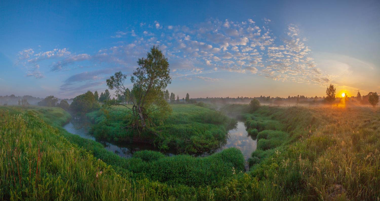 рассвет, река, поле, лес, Свистков Александр