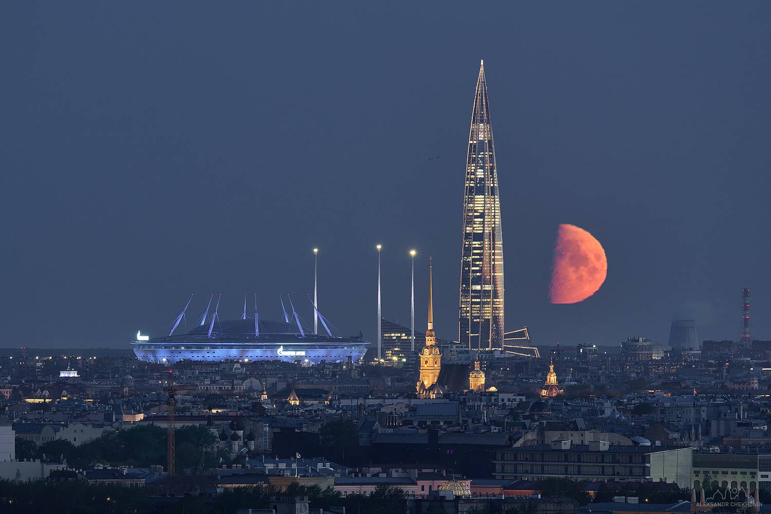 санкт-петербург, белая ночь, луна, лахта, петропавловская крепость, Чехонин Александр