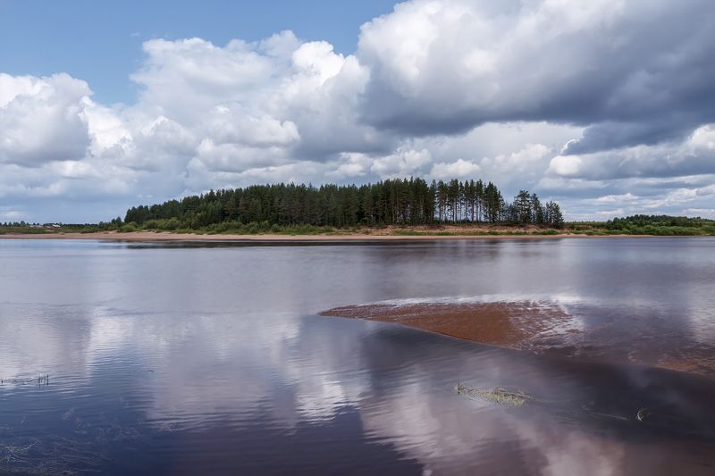 лето июль река пинега вода облака лес архангельская область Пинега летняя фото превью