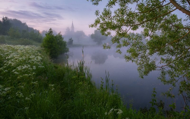 валищево, храм, туман, подмосковье Июнь фото превью