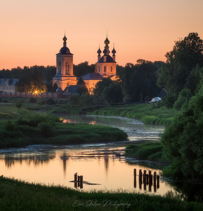 пейзаж, природа, дунилово, церковь Ночной пейзаж с церковью. фото превью