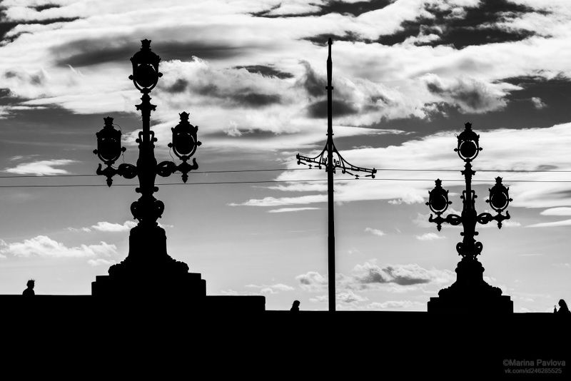 город, архитектура, санкт-петербург, троицкий мост, фонари троицкого моста, силуэты, чб.фото, чёрно-белое фото, монохромныйпетербург Силуэты Троицкого моста. Монохромный Петербург фото превью