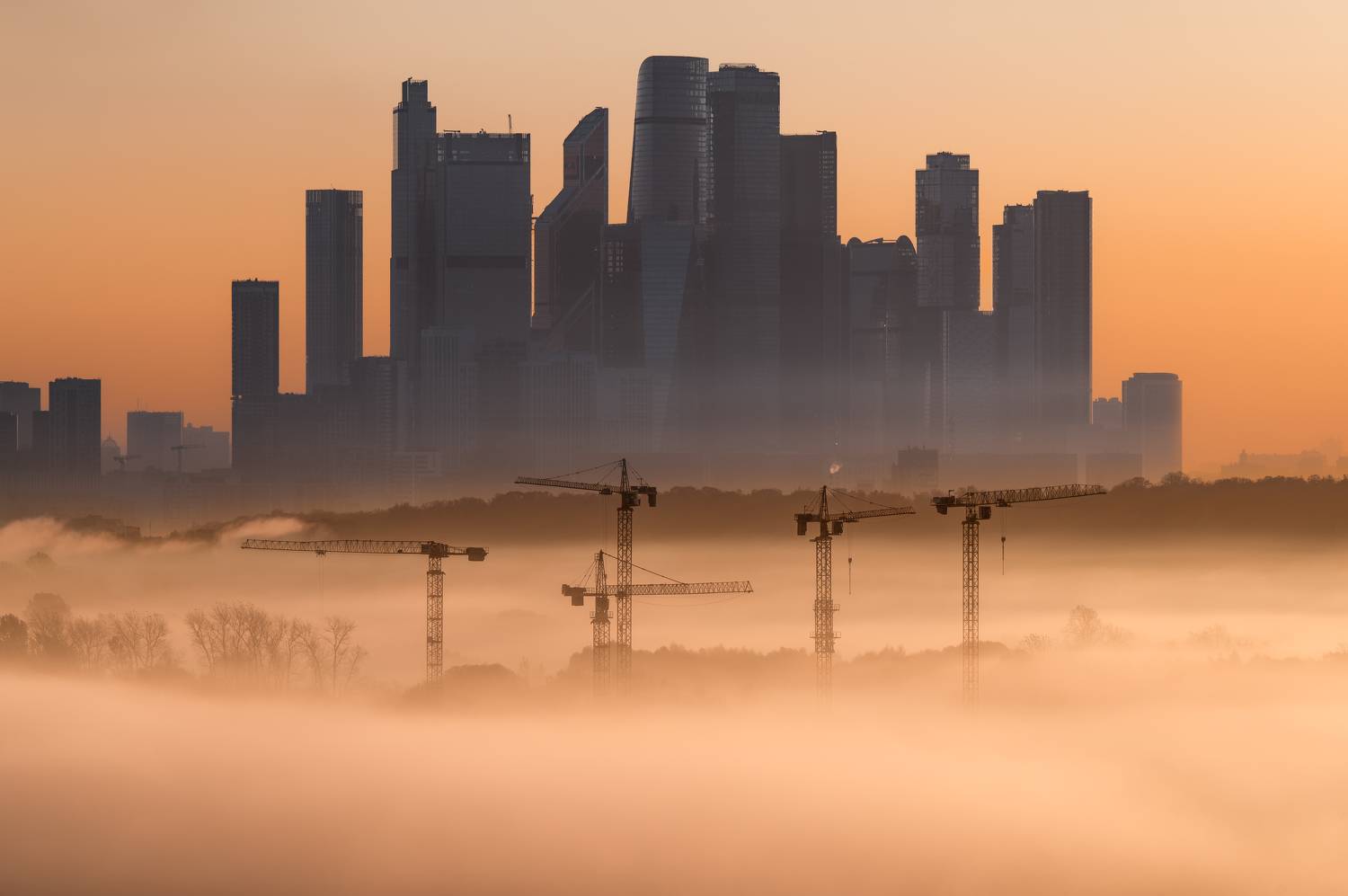 восход, город, москва, москва сити, россия, туман, Томислав