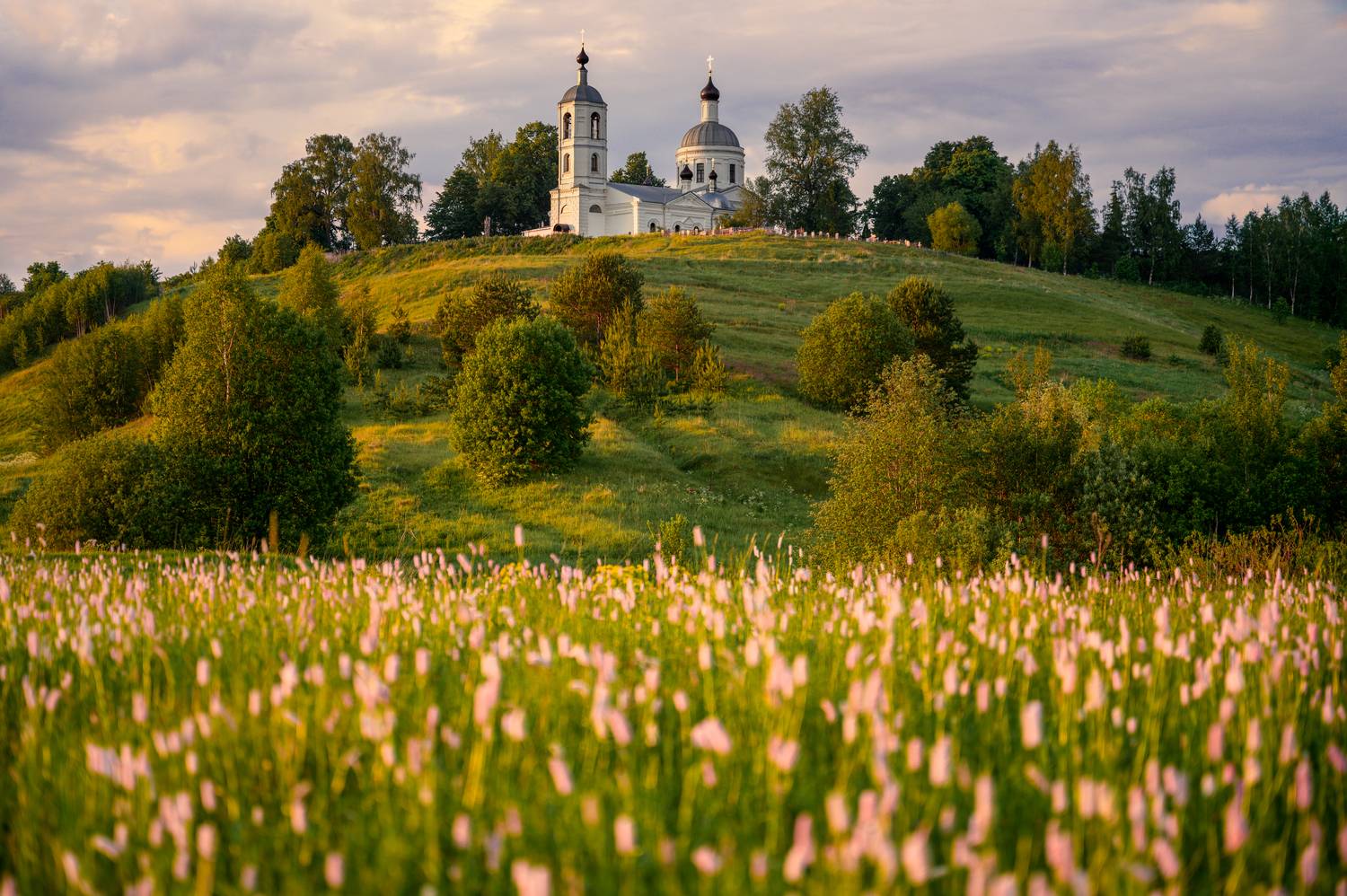 лето, вечер, храм, природа, холм, церковь, село, горицы, россия, православие, Томислав Ракичевич