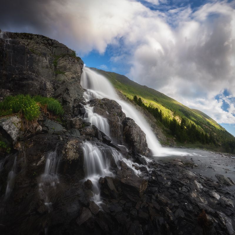 алтай, горный алтай, пейзажи алтая, усть-коксинский район, горная река, водопад, горы, летний алтай, лето на алтае, поход Водопад горных нимф фото превью