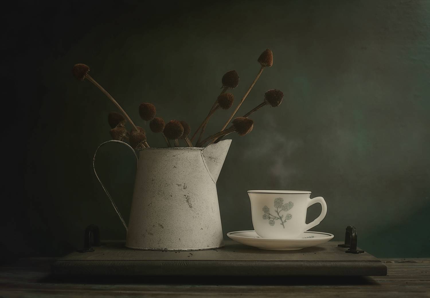 поднос, сухие цветы, кувшин, чашка чая, сухоцвет, натюрморт, Стасов Виталий