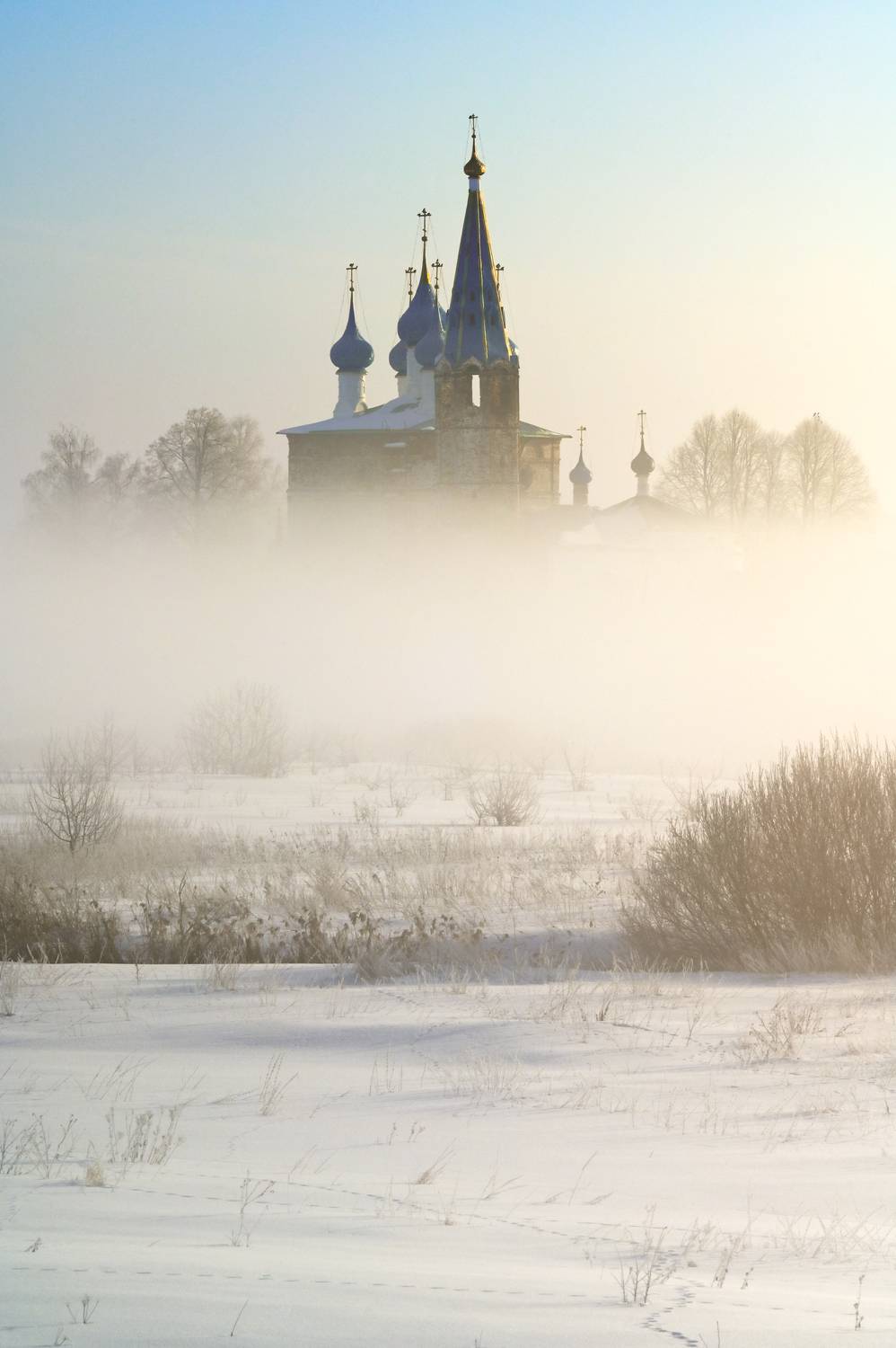 россия, село, деревня, дунилово, зима, туман, храм, церковь, православие, Ракичевич Томислав
