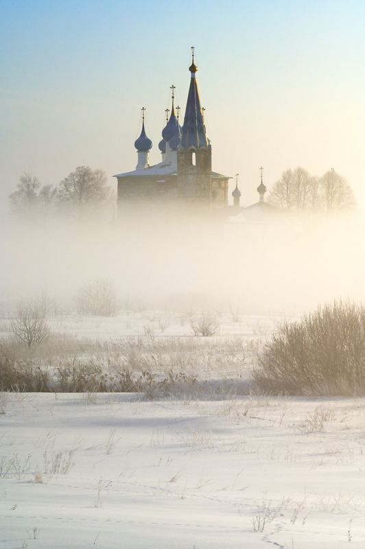 россия, село, деревня, дунилово, зима, туман, храм, церковь, православие Выше тумана фото превью