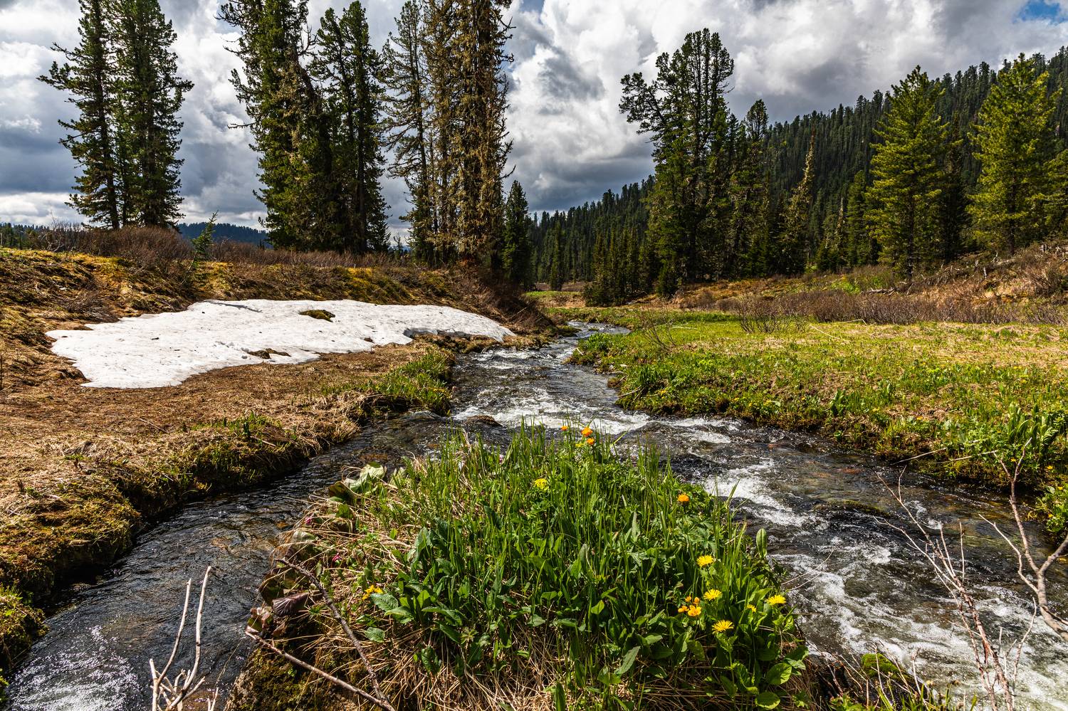 Саяны, Весна, Горы, Река, Сергей Петров