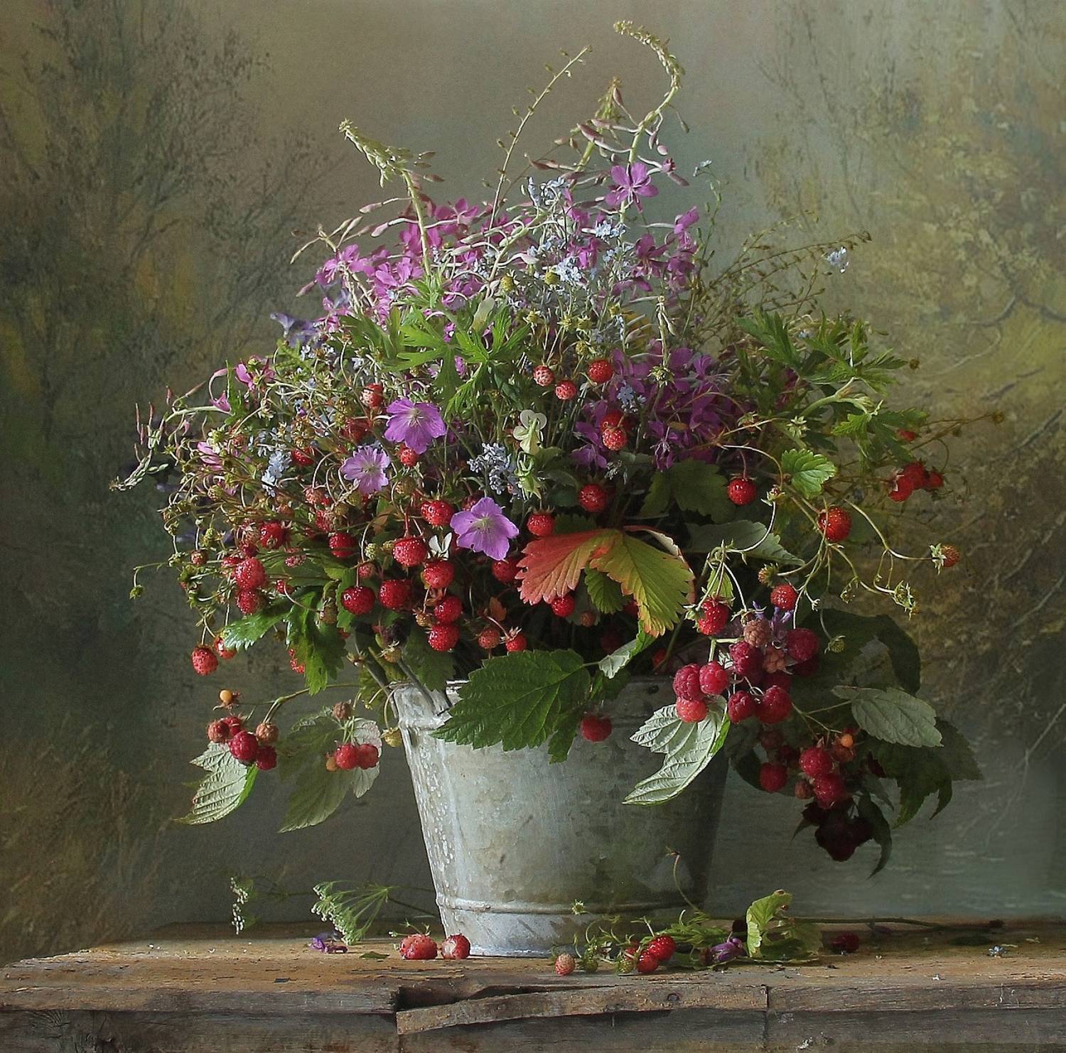 натюрморт, цветы, полевые цветы, лето, марина филатова, земляника, ягоды, Марина Филатова