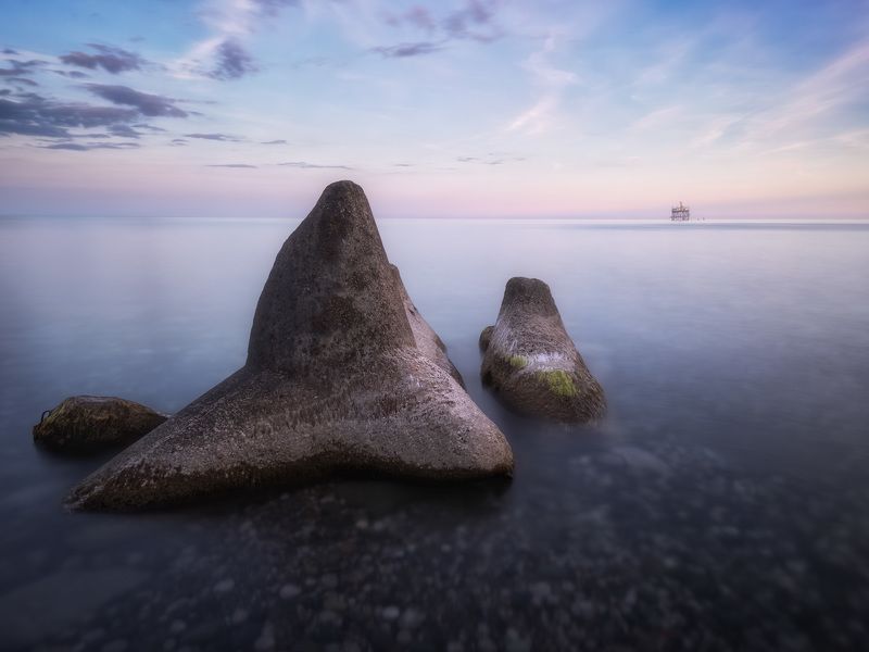 крым, море, волноломы, закат, кацивели Волноломы фото превью