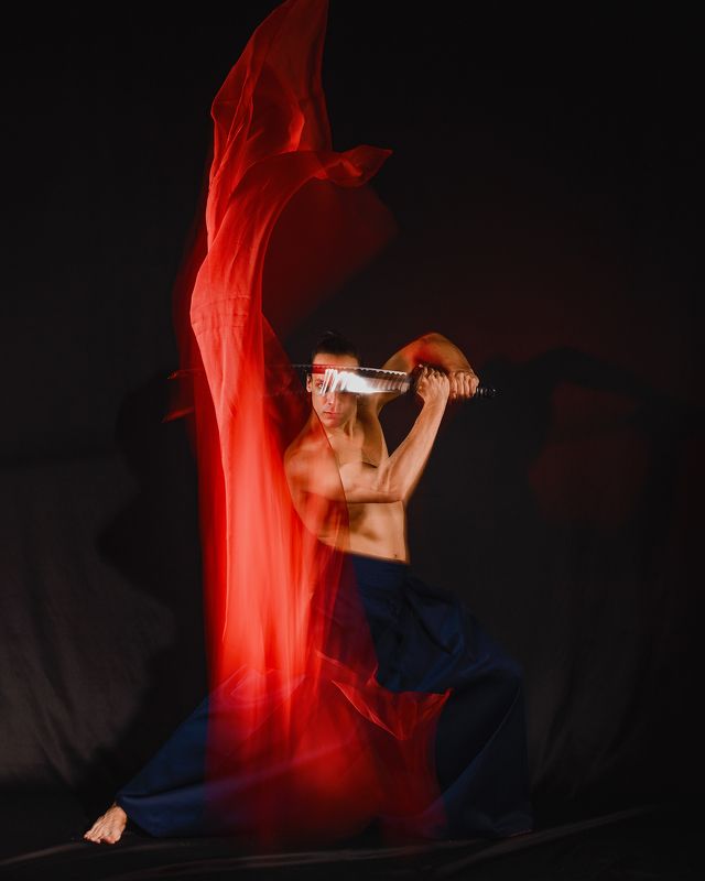 портрет, катана, самурай, бой с тенью, красный, атлет, Бой с тенью фото превью