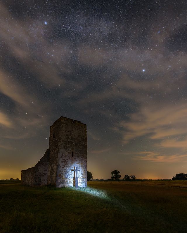 night, landscape, stars, sky, light, holy, cross,  Holy Ruins фото превью