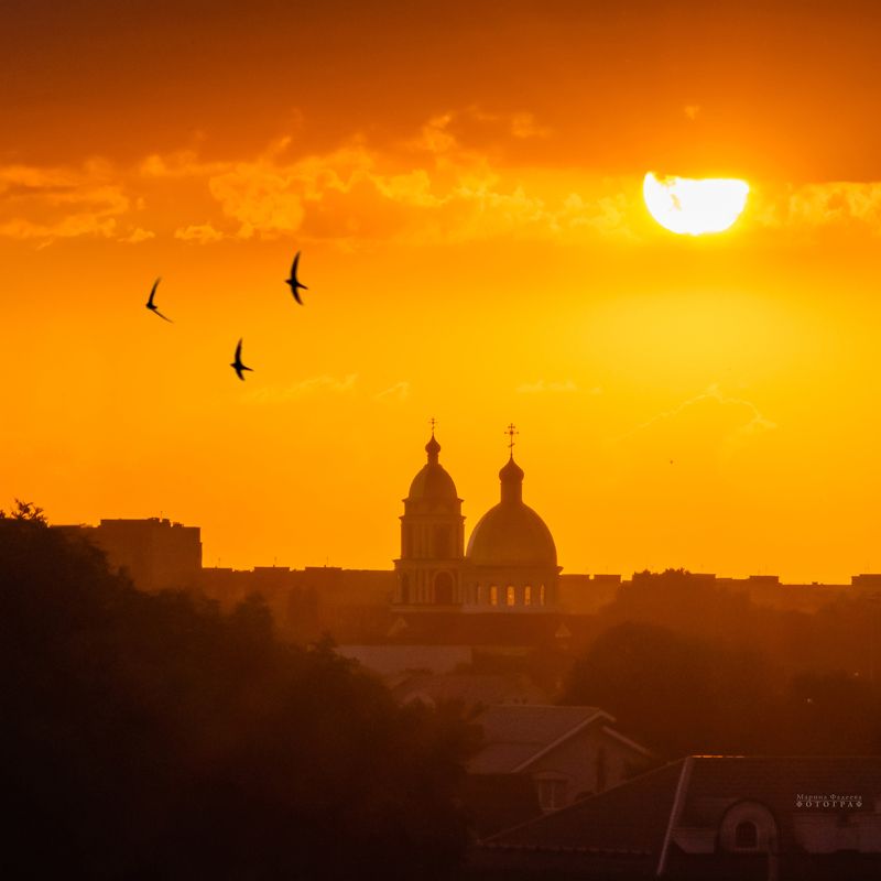 закат, город, майкоп, храм, стрижи, лето, солнце Золотой закат фото превью