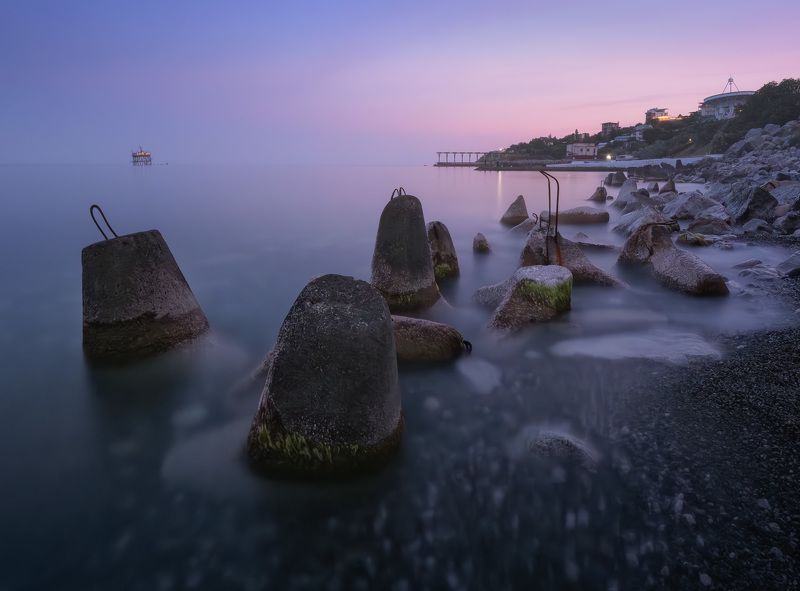 крым, море, волноломы, закат, кацивели Голубой залив фото превью