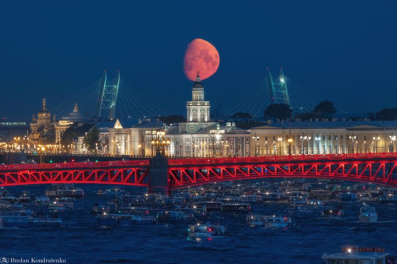 луна, прострел, санкт-петербург, троицкий мост, кунсткамера, Заход Луны за Кунсткамерой фото превью