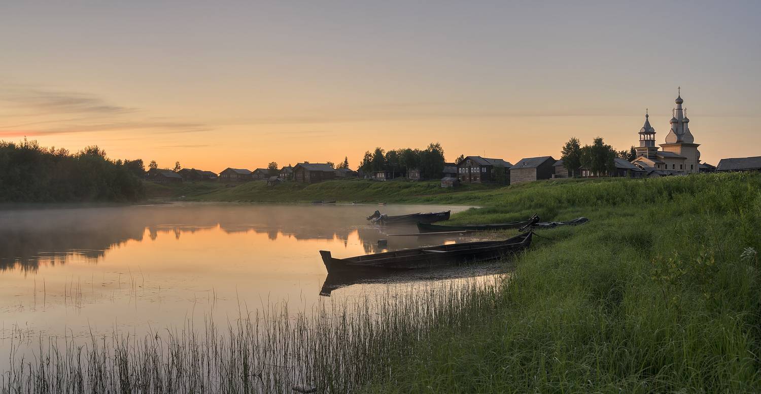 лето, утро, река, деревня, колокольня, церковь, баня, Гармашов Сергей