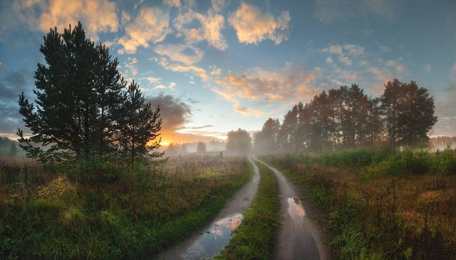 Пейзаж,натура,закат,туман,осень,сентябрь,россия,дорога,отражение, Виталий Истомин