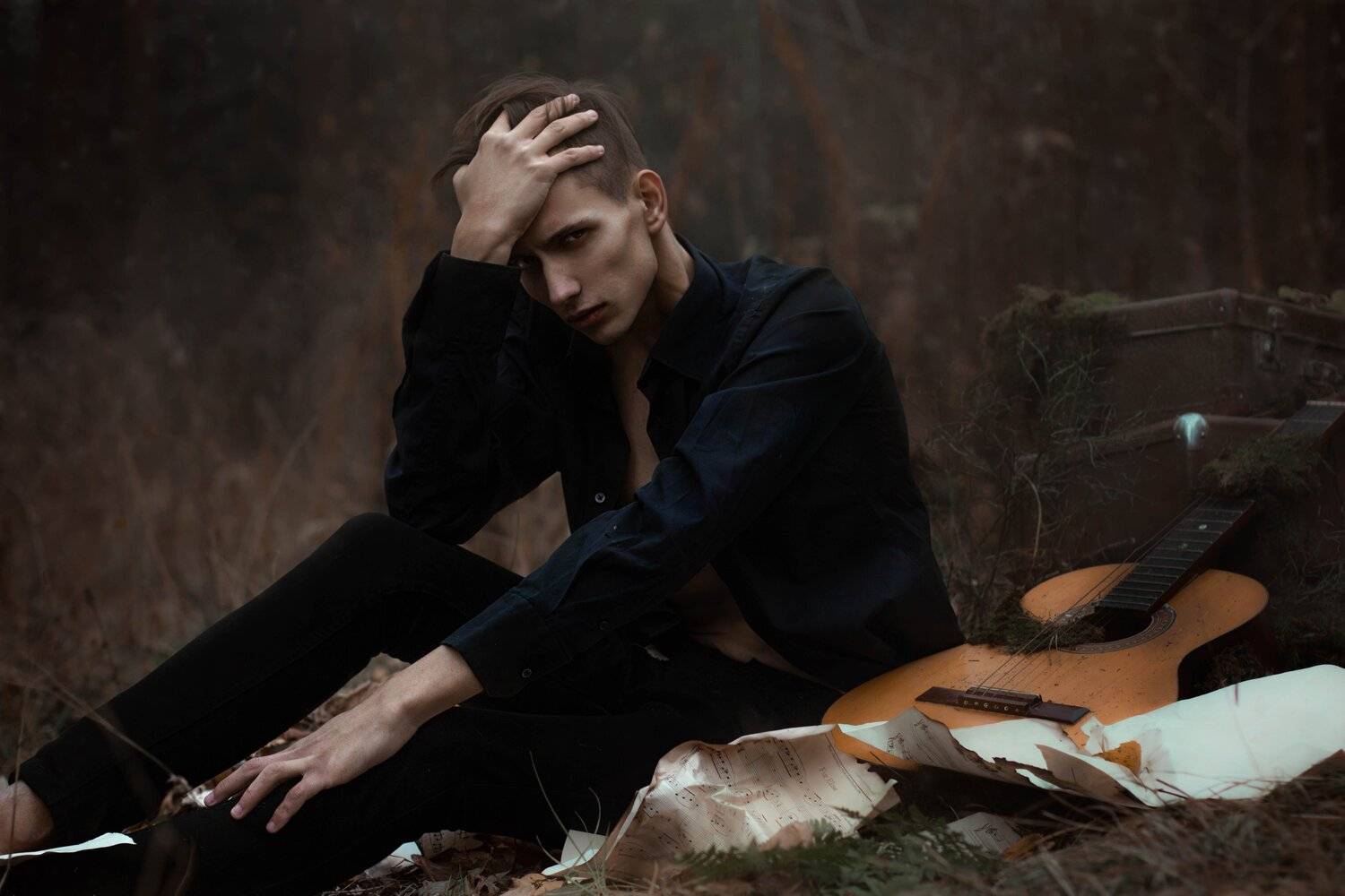 модель, гитара, лес, портрет, музыкант, Комарова Настя